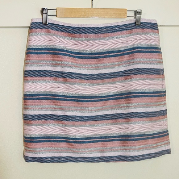 LOFT 12 Pink Blue Metallic Striped Textured Skirt - Picture 2 of 10